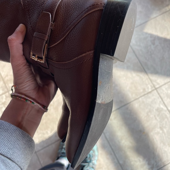 TORY BURCH ADELINE 21MM ALMOND BROWN TUMBLED LEATHER RIDING BOOTS W7 - Picture 12 of 14